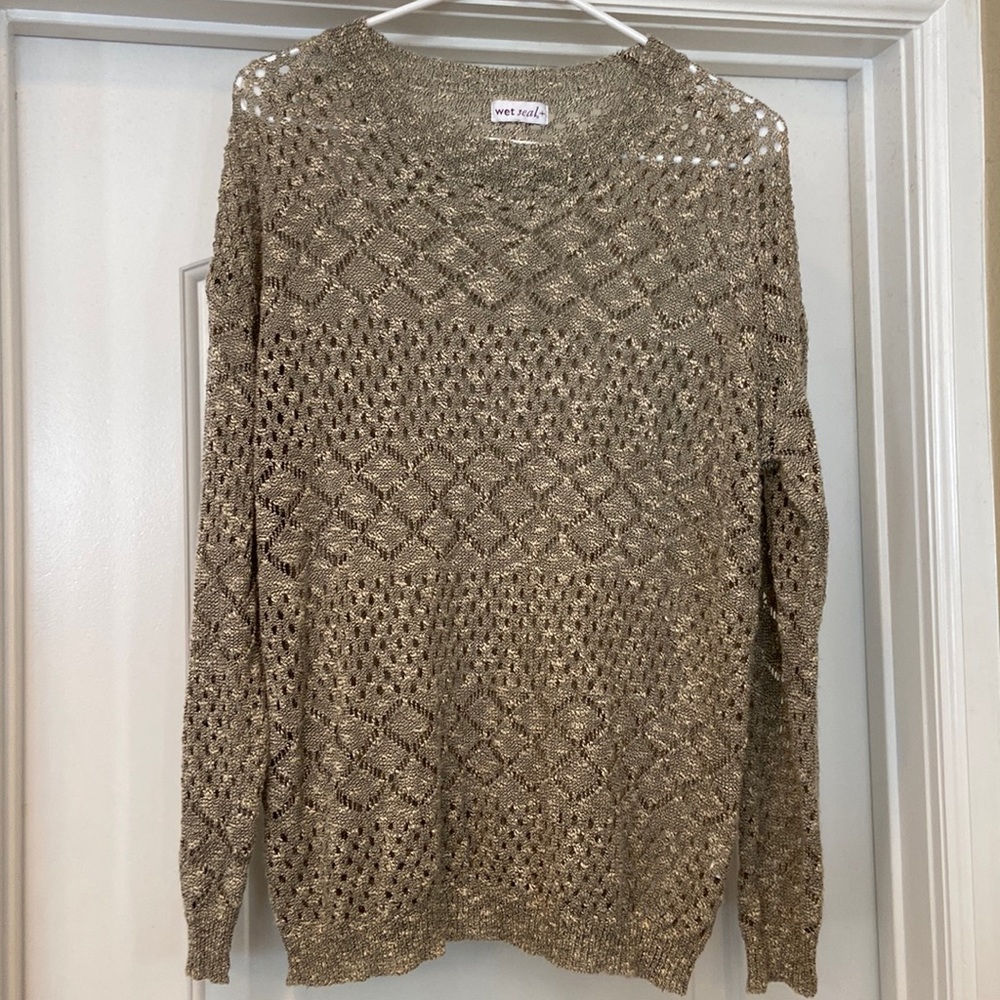 Wet Seal+ Tan & Black Knit Long Sleeve Shirt